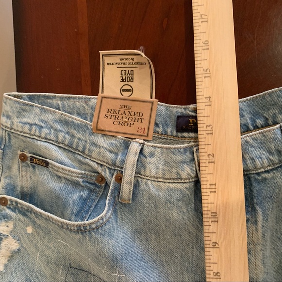 Polo Ralph Lauren Relaxed Straight Crop Jeans - Light Blue Wash Button Fly - Picture 12 of 14